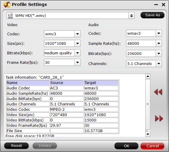 wmv hd video settings