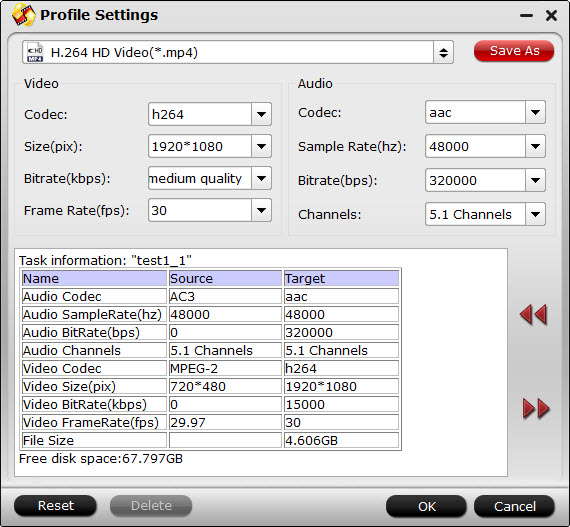 Adjust output profile parameters